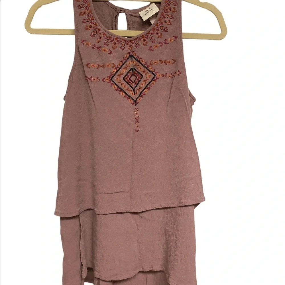 Knox Rose sleeveless blouse boho high/low embroidered tiered look size Small - Picture 2 of 7